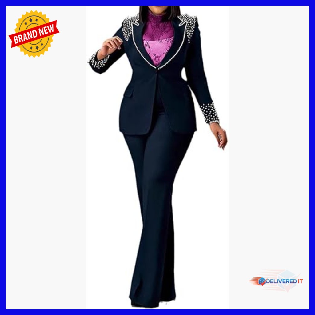 2-Piece Women's Suit Set Blazer Wide Leg Pants Business Casual Office